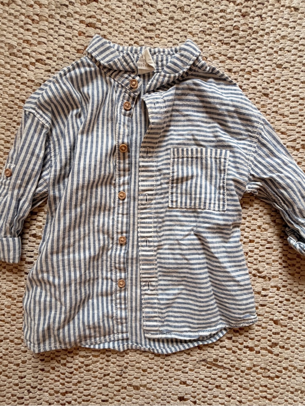 H&M Striped Button-Front Toddler Shirt - Blue & White 18M